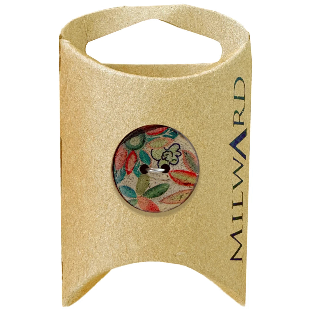 Milward Green Carded Flower 20mm (32L) Coconut 2-Hole Printed Button