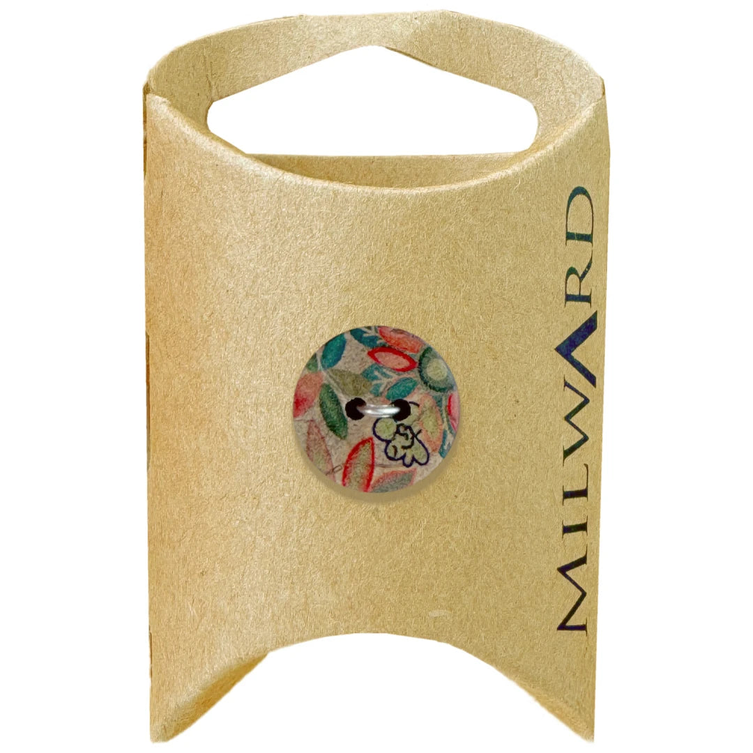 Milward Green Carded Flower 15mm (24L) Coconut 2-Hole Printed Button