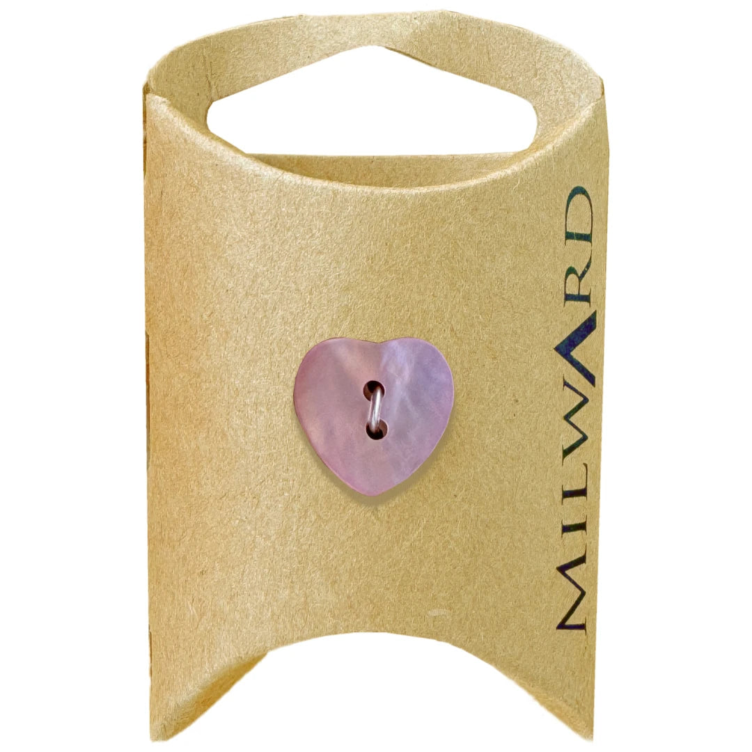 Milward Green Carded Pink 15mm (24L) Shell 2-Hole Heart Button