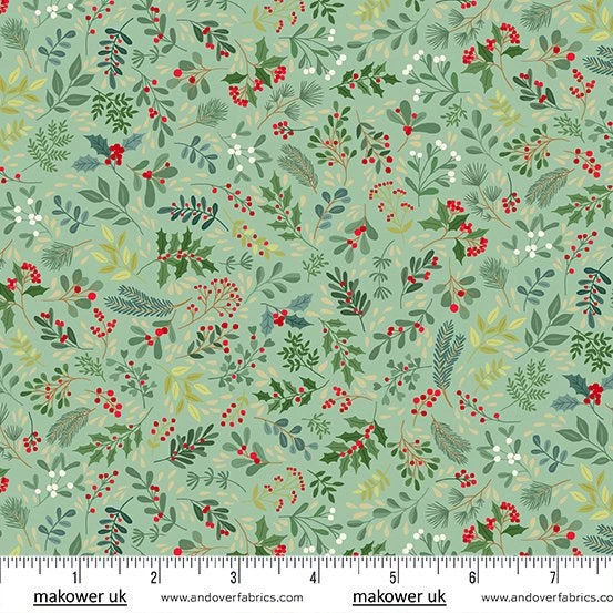 Enchanted Light Green Yuletide Foliage Fabric Yardage