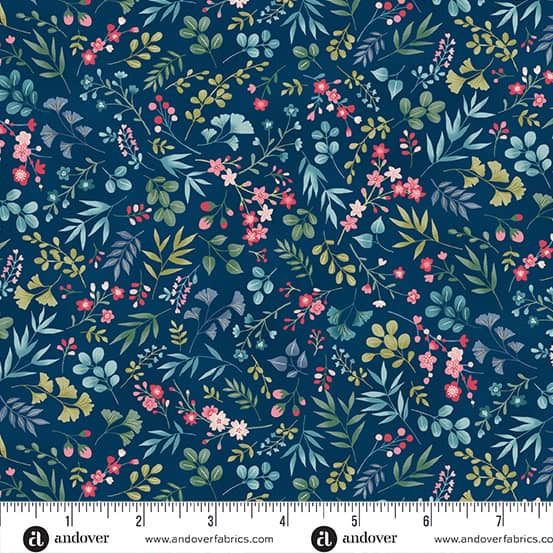 Kasumi Blue Cherry Blossom Metallic Fabric Yardage Product Photo