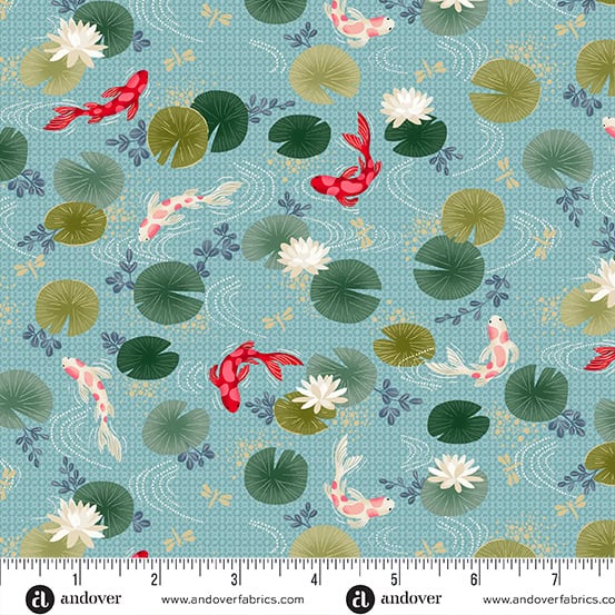 Kasumi Blue Koi Metallic Fabric Yardage Product Photo