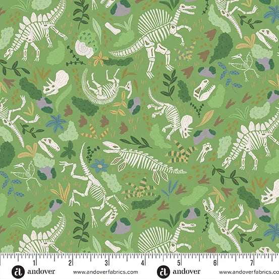 Prehistoric Green Fossils Fabric Yardage