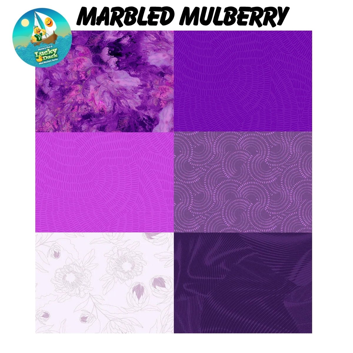 Mystery Five-0 Marbled Mulberry quilting fabric fan display