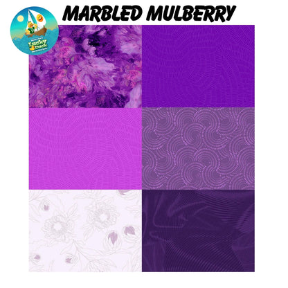 Mystery Five-0 Marbled Mulberry quilting fabric fan display