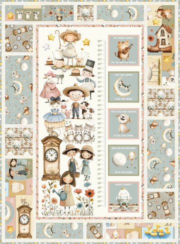 Nursery Rhyme growth chart quilt kit with panel and fabric