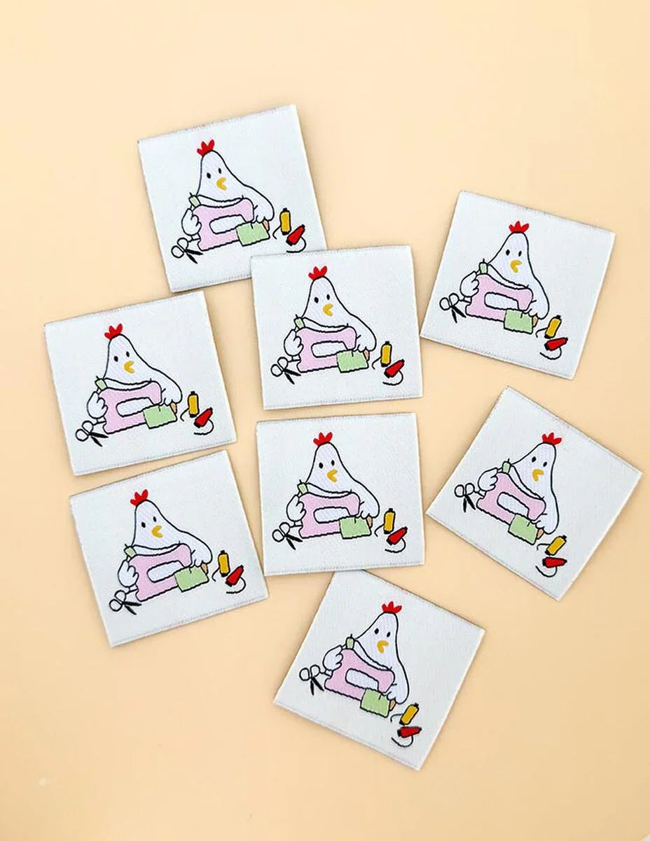Minki Kim Sewing Chicken Woven Labels - hand-drawn quilt labels by Riley Blake
