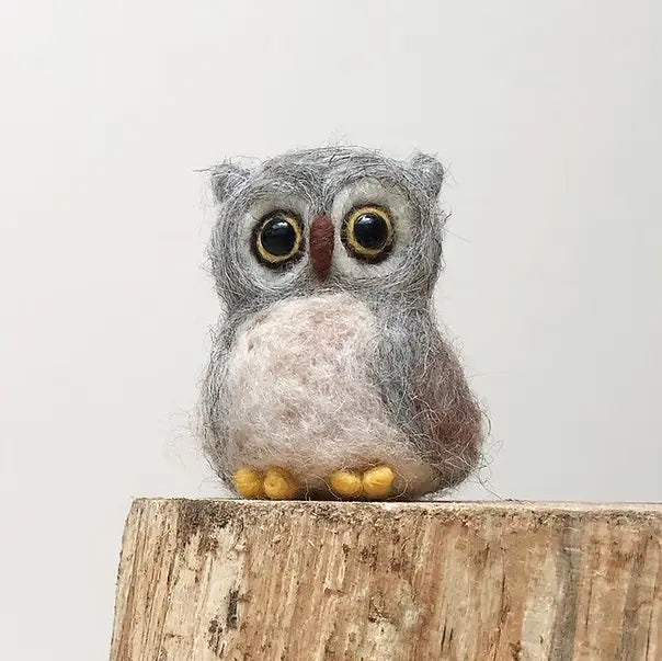 Owl Needle Felting Kit - beginner wool craft with Herdwick and merino fibres