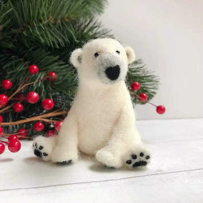 Polar Bear Needle Felting Kit - Christmas wool craft for beginners with merino