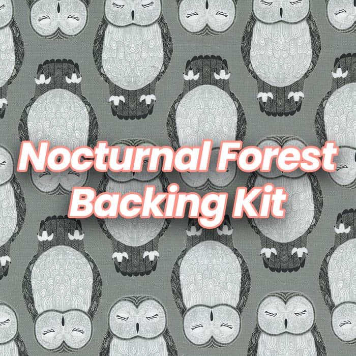 image of grey owl print with text that says "Nocturnal Forest Backing Kit"