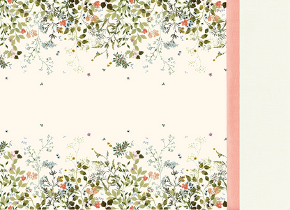 A cream background with floral accents and a pink stripe, inspired by Kona Cotton Solids, decorates the Northern Medallion Pillowcase Kit from Quilted Joy—evoking the look of a decorative 100% cotton journal cover.