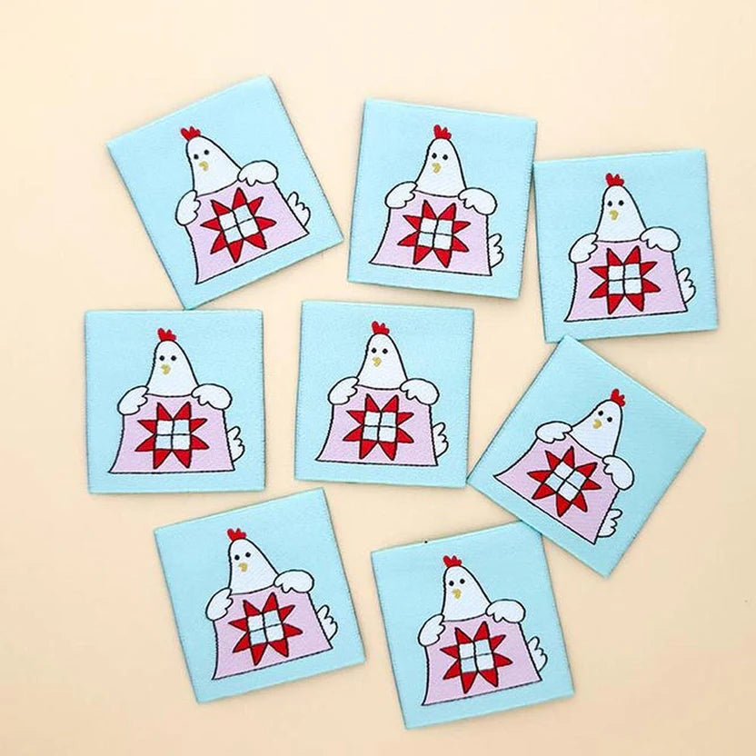 Minki Kim Quilty Hen Woven Labels - hand-drawn quilt labels by Riley Blake