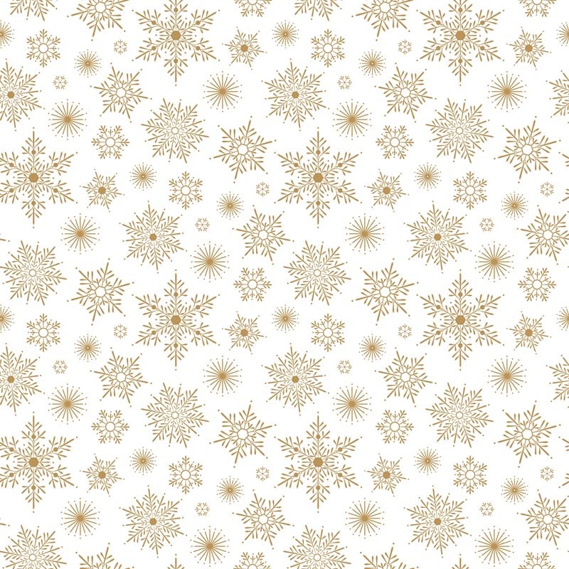 Shimmer Sparkle Gold Metallic Snowflake on White Fabric Yardage