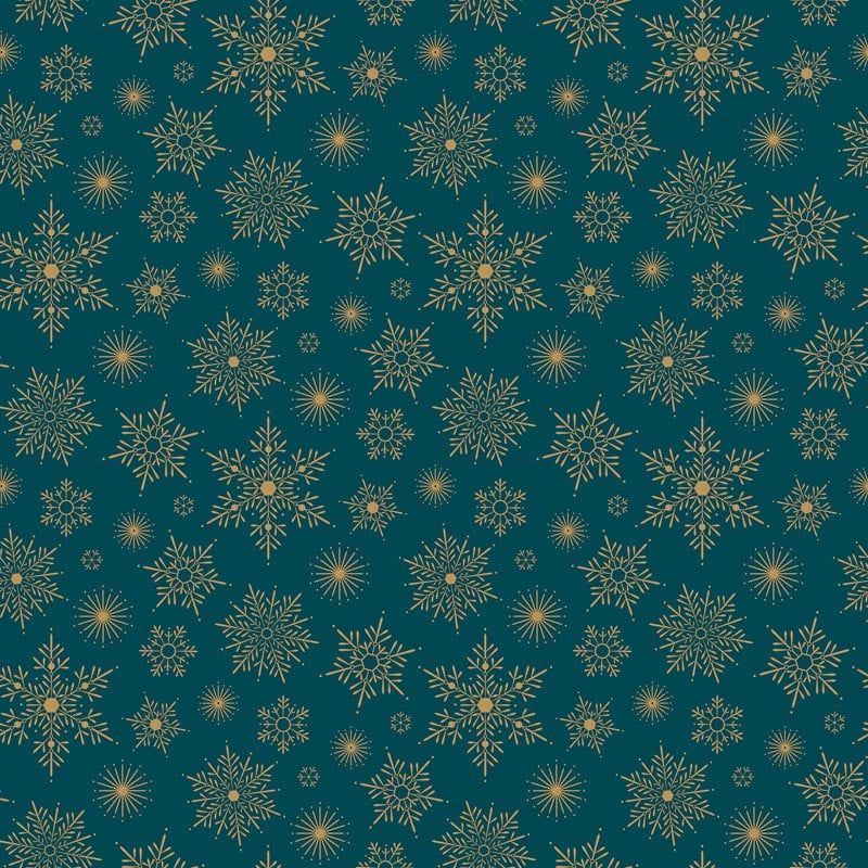 Shimmer Sparkle Gold Metallic Snowflake on Teal Fabric Yardage