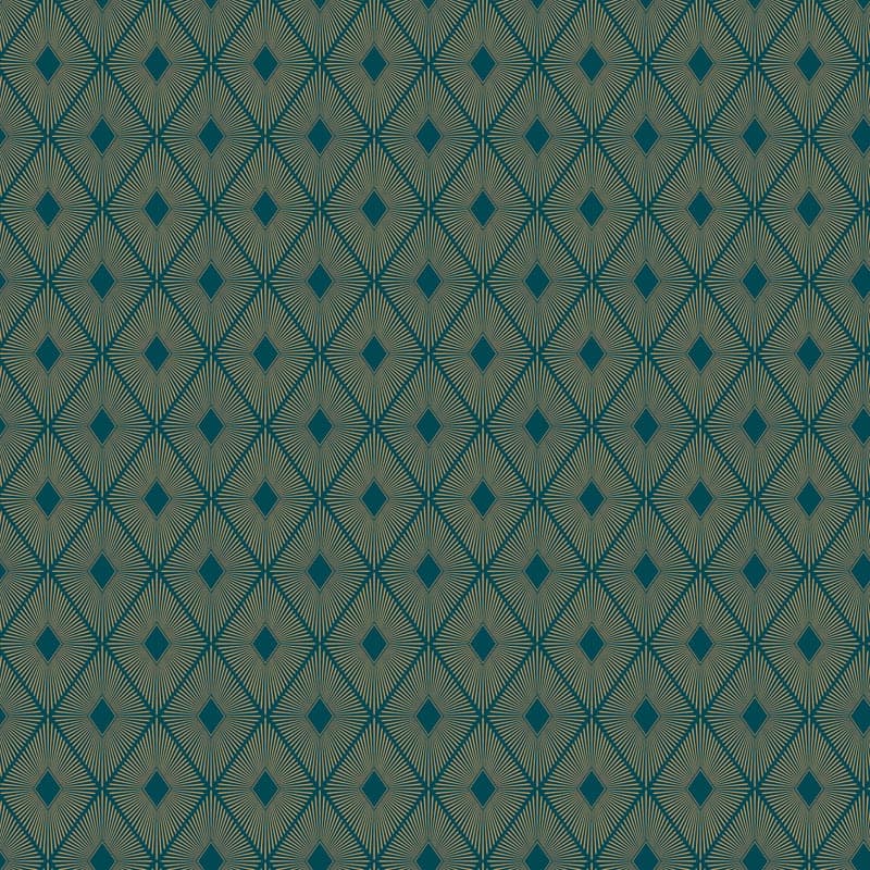 Shimmer Sparkle Gold Metallic Diamonds on Teal Fabric Yardage