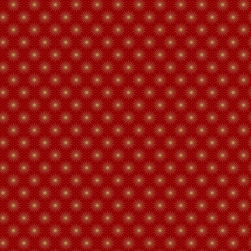 Shimmer Sparkle Gold Metallic Starburst Red Fabric Yardage