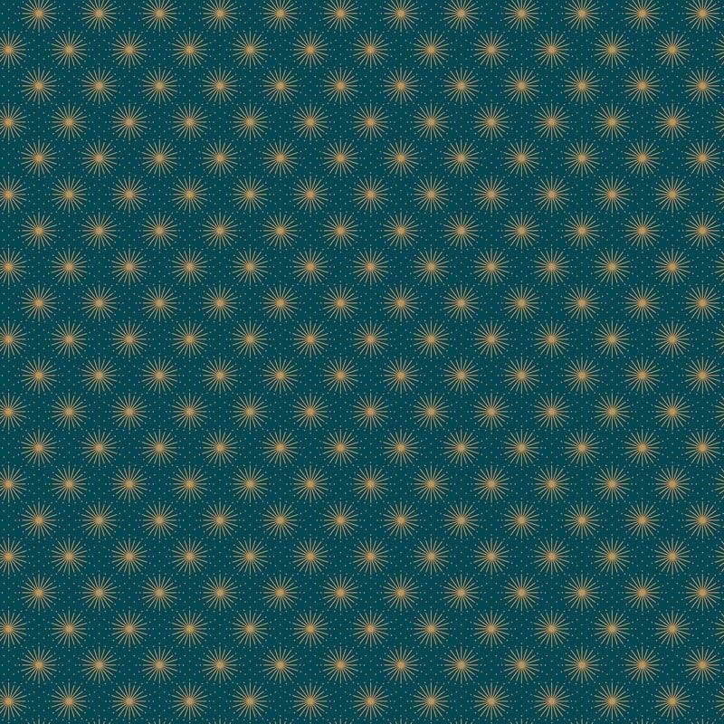 Shimmer Sparkle Gold Metallic Starburst Teal Fabric Yardage