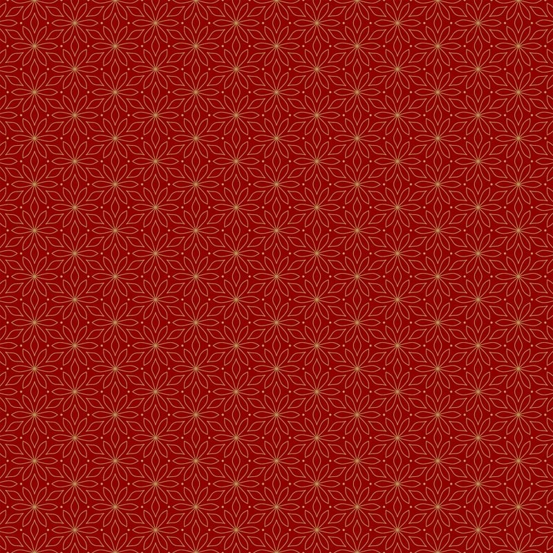 Shimmer Sparkle Gold Metallic Flower Red Fabric Yardage