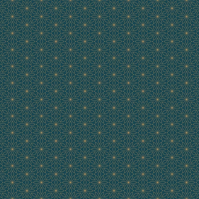 Shimmer Sparkle Gold Metallic Flower Teal Fabric Yardage