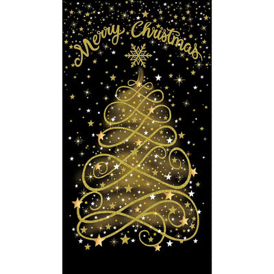 Merry Christmas Black and Gold Metallic Panel