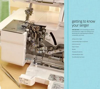 Serger Essentials book interior with techniques and instructions