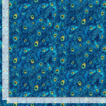 Wild Beauty Royal Packed Peacock Plumes Fabric Yardage - quilt fabric for sewing and quilting projects