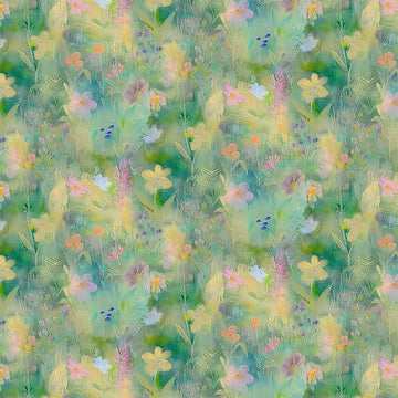 Wild Beauty Green Wildflower Field Fabric Yardage - quilt fabric for sewing and quilting projects