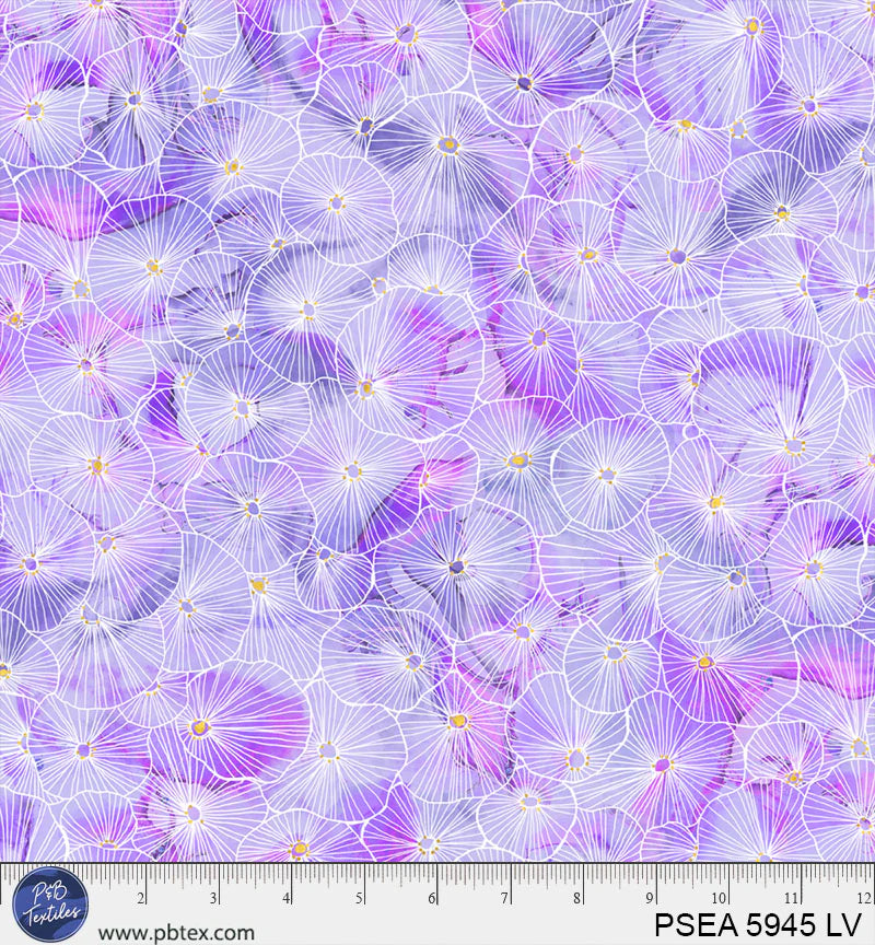 Painted Sea Light Violet Lined Anemones Fabric Yardage