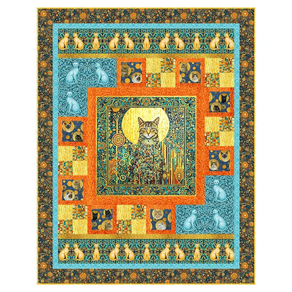 Imperial Cats quilt pattern featuring stained glass style cat portrait block design