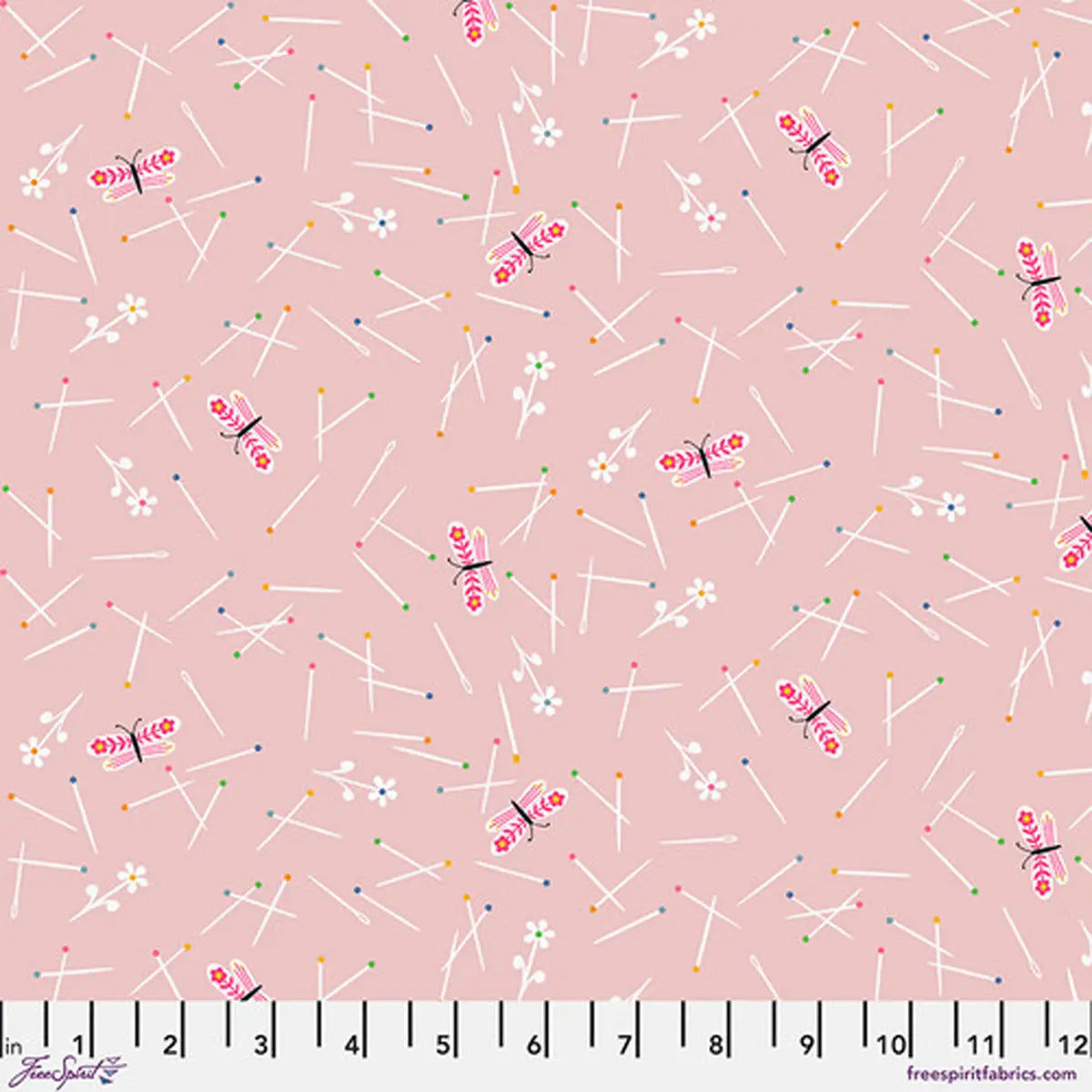 Magic Makers Light Pink Butterfly Pins Fabric Yardage