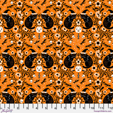 Witchy Ways Pumpkin Witchy Kitty Fabric Yardage