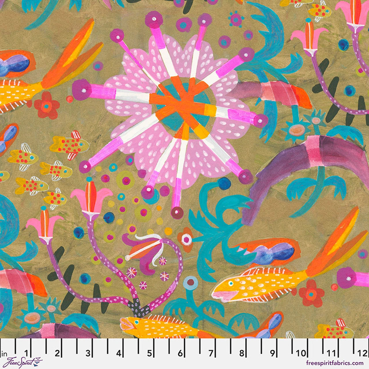 Colori Gold Goldfish Star Fabric Yardage