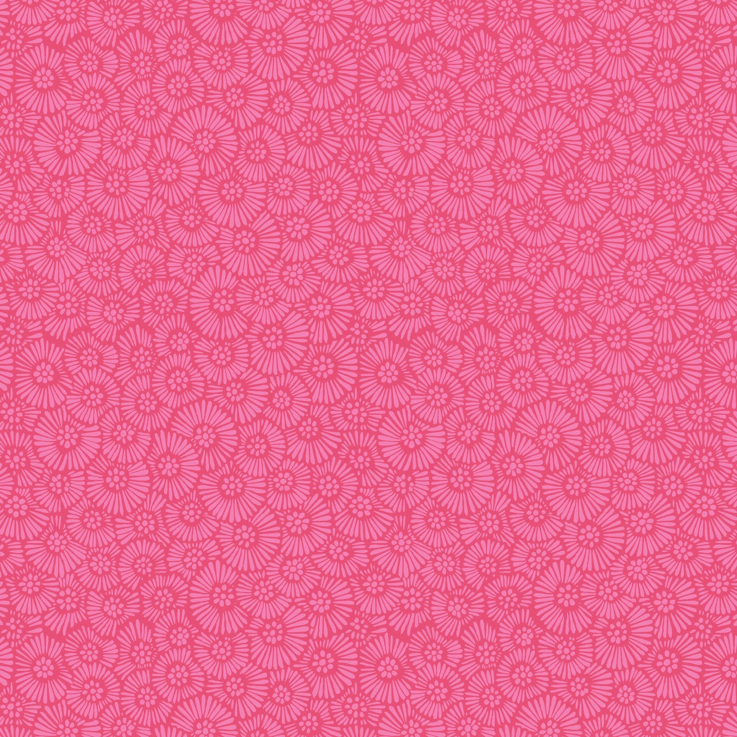 Utopia Daisies Pink Fabric Yardage by Jaftex - FreeSpirit features a seamless pattern of stylized light pink flowers on vibrant magenta, perfect for adding lively energy to cotton quilting fabric projects.