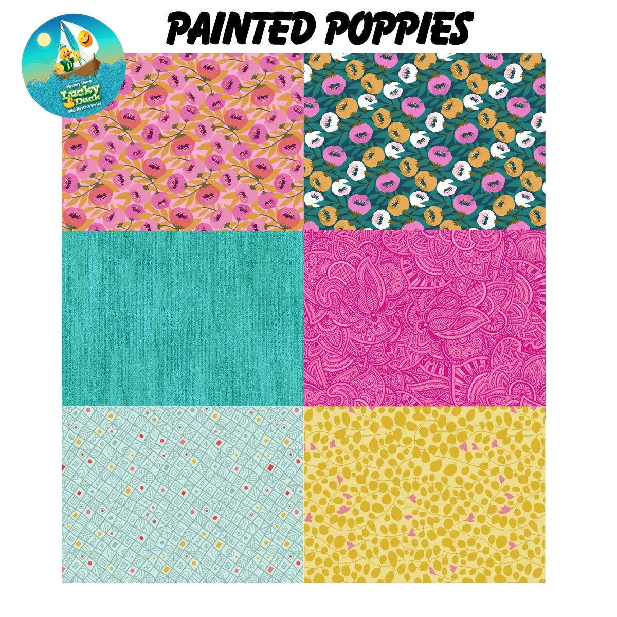 Mystery Five-0 Painted Poppies quilting fabric fan display