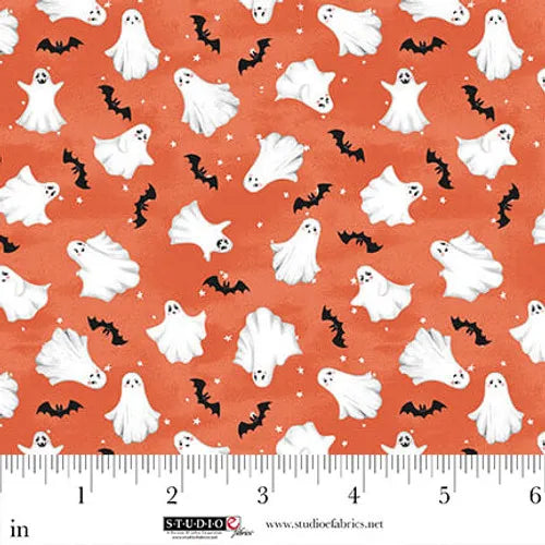 Paranormal Parade Mini Ghosts Orange Fabric Yardage