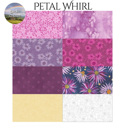 Petal Whirl fabric swatches for Mystery Five-0 Gaelic Charm mystery quilt