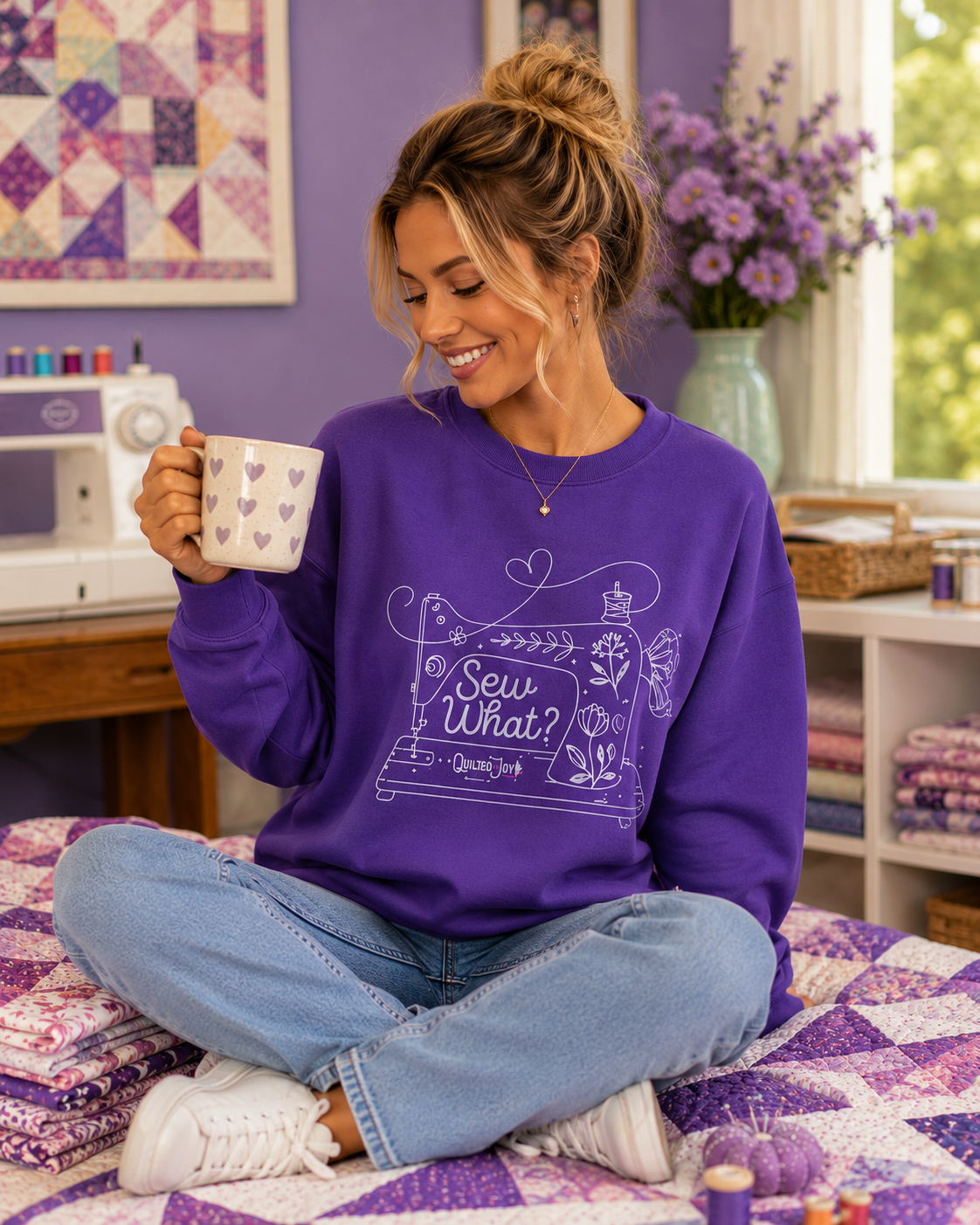 Sew What? Purple Crewneck Sweatshirt - image 1 - quilting supply from Quilted Joy
