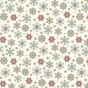 Nordic Holiday Village Cream Multi Snowflakes Fabric Yardage - quilt fabric for sewing and quilting projects
