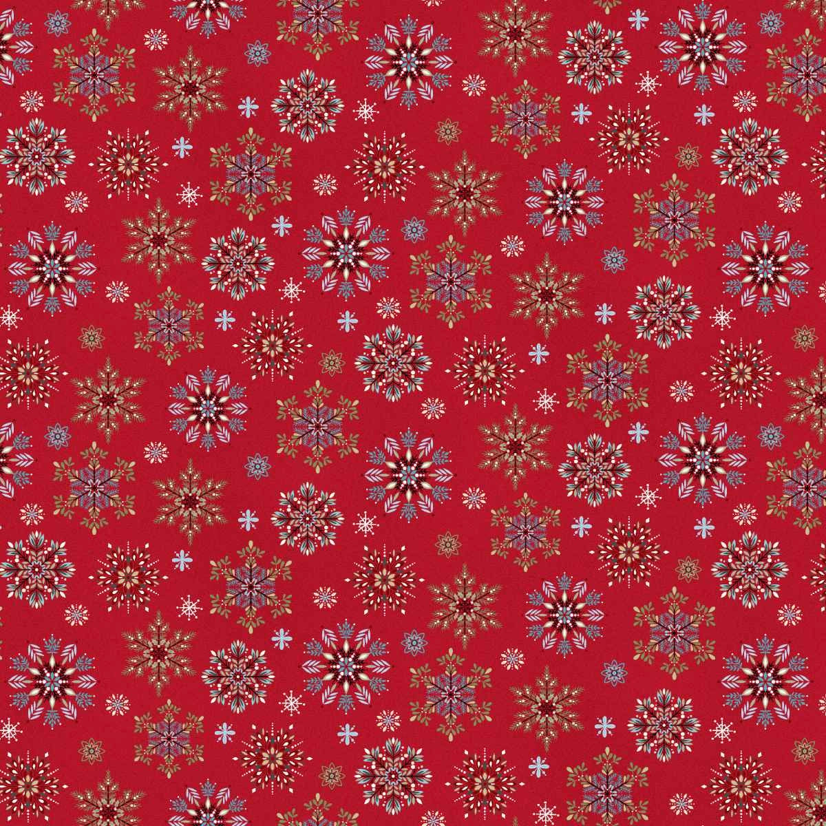 Nordic Holiday Village Red Multi Snowflakes Fabric Yardage - quilt fabric for sewing and quilting projects
