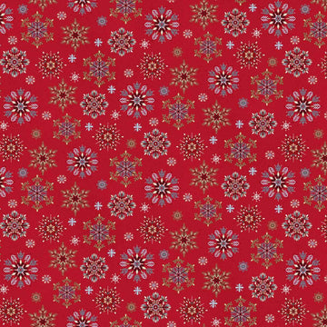 Nordic Holiday Village Red Multi Snowflakes Fabric Yardage - quilt fabric for sewing and quilting projects