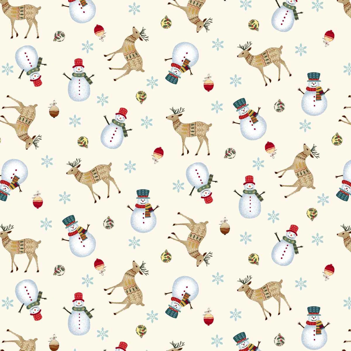 Nordic Holiday Village Cream Multi Tossed Reindeer Fabric Yardage - quilt fabric for sewing and quilting projects
