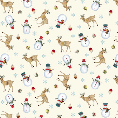 Nordic Holiday Village Cream Multi Tossed Reindeer Fabric Yardage