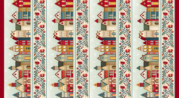 Nordic Holiday Village Cream Multi House Border Stripe Fabric Yardage - quilt fabric for sewing and quilting projects