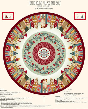 Nordic Holiday Village Sage Multi Tree Skirt Panel 54" panel - quilt fabric panel for quilting projects