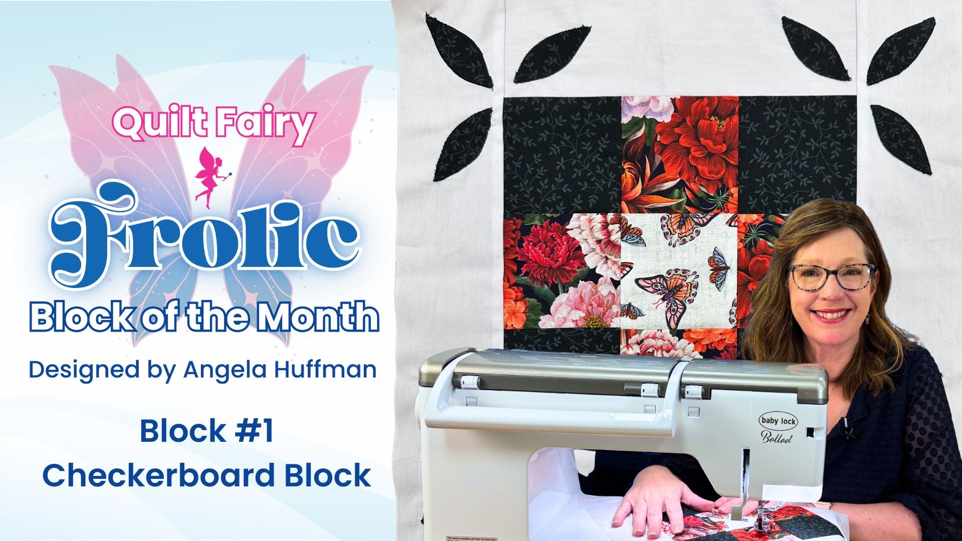 Load video: Angela Huffman demonstrates Quilt Fairy Dreams Block 7—pinwheel star quilt on a Baby Lock Chorus.
