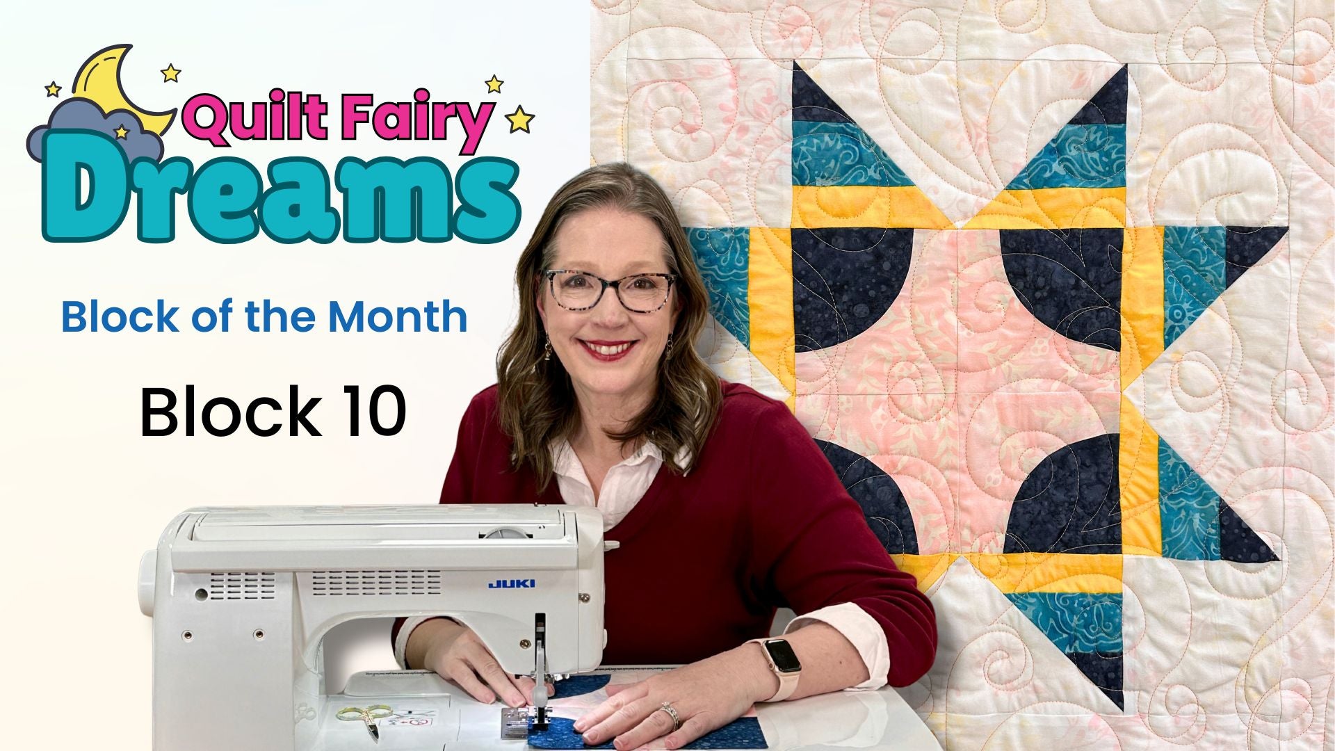 Load video: Angela Huffman demonstrates Quilt Fairy Dreams Block 10 on a JUKI HZL DX7