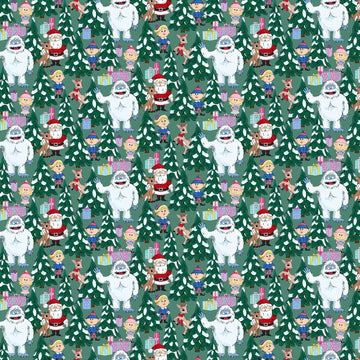 Rudolph the Red-Nosed Reindeer Light Spruce Scene Fabric Yardage - quilt fabric for sewing and quilting projects