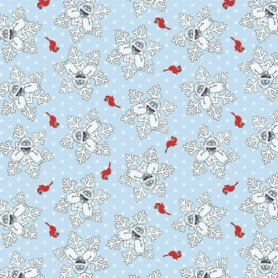 Rudolph the Red-Nosed Reindeer Light Blue Bumble Fabric Yardage - quilt fabric for sewing and quilting projects
