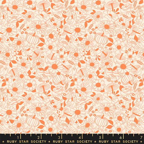 Tiny Frights Floral Pumpkin Orange Fabric Yardage