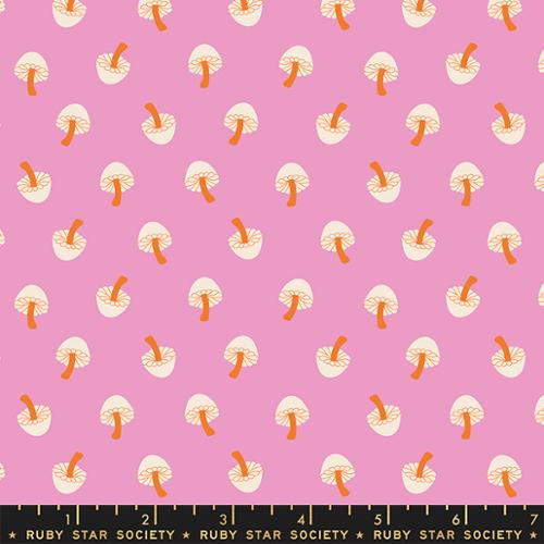 Tiny Frights Mushrooms Pink Fabric Yardage